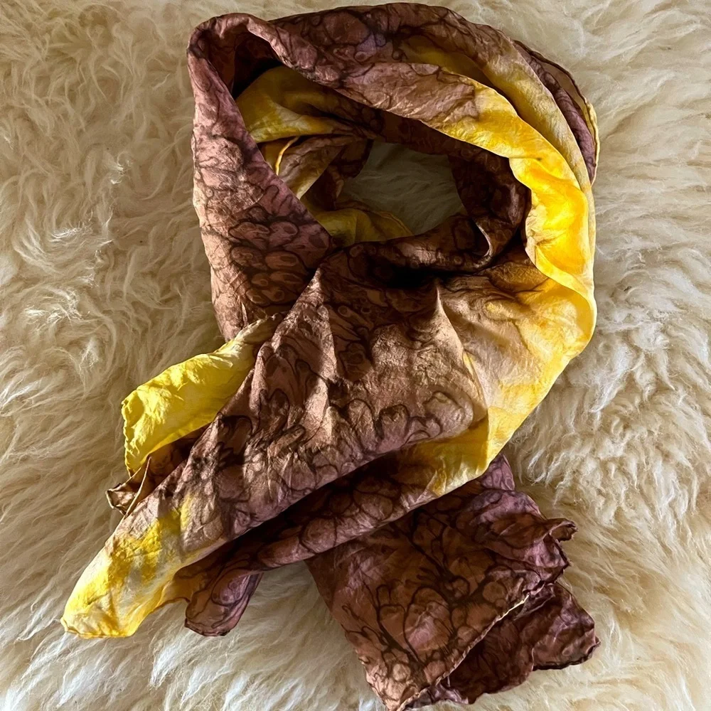 Silk Brown/ Gold Floral Tie Dyed Vintage 80’s Scarf